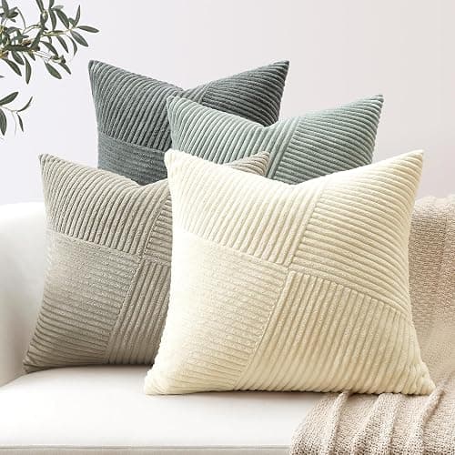 Sungeek Set of 4 Decorative Cushion Covers Soft Corduroy Boho Farmhouse Square Pillow Covers Mix and Match Throw Pillow Cases for Sofa Couch Bedroom Living Room 50x50cm, Neutral Grey - Image 1
