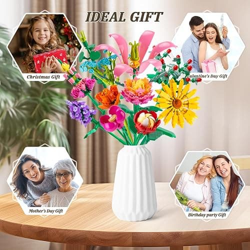 Linkowin 756 PCS Flower Bouquet Building Sets - 11 Kinds of Building Block Flowers, Botanical Collection Crafts Set for Home Office Decoration, Valentines Day for Adults Girl, No Vase thumbnail 7
