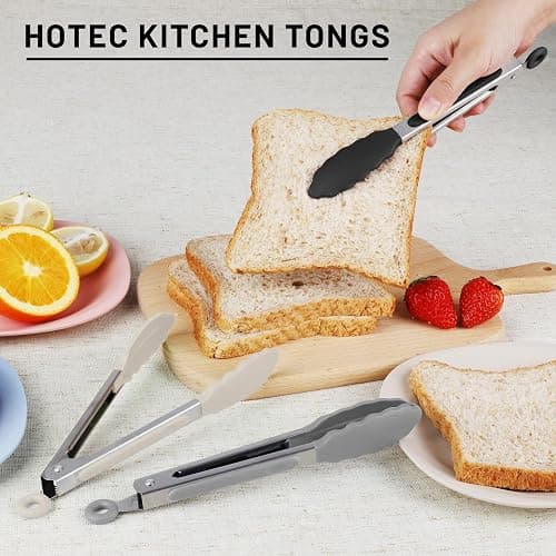 Hotec Mini Silicone Kitchen Tongs for Cooking - 7-Inch Small Serving Tongs with Silicone Tips, Set of 3 (Black,Grey,Khaki) thumbnail 8