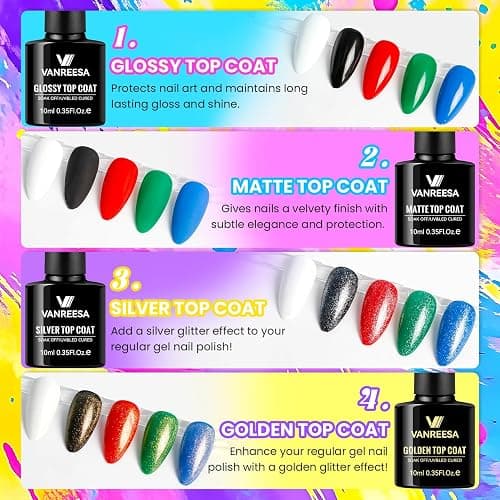 VANREESA 115Pcs Gel Nail Polish Kit with U V Light Nail Drill Almond Nail Tips -40 All Seasons Colors Gel Polish Set with 5Pcs Base Top Coat Gel Nail Kit for Beginners with Everything Gifts for Women thumbnail 5