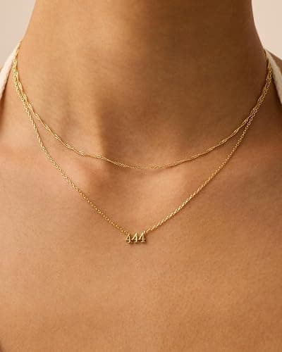 PAVOI 14K Gold Plated Angel Number Pendant Layering Necklace for Women | 999 Lucky Numerology Singapore Chain Necklace thumbnail 2