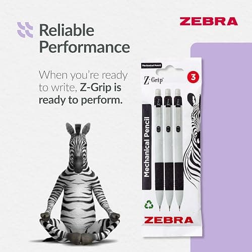 Zebra Pen Z-Grip Mechanical Pencils - Fine Tip Refillable, Retractable Pencil with Eraser and Comfort Grip - 0.5mm, White Barrel, 3 Pack thumbnail 2