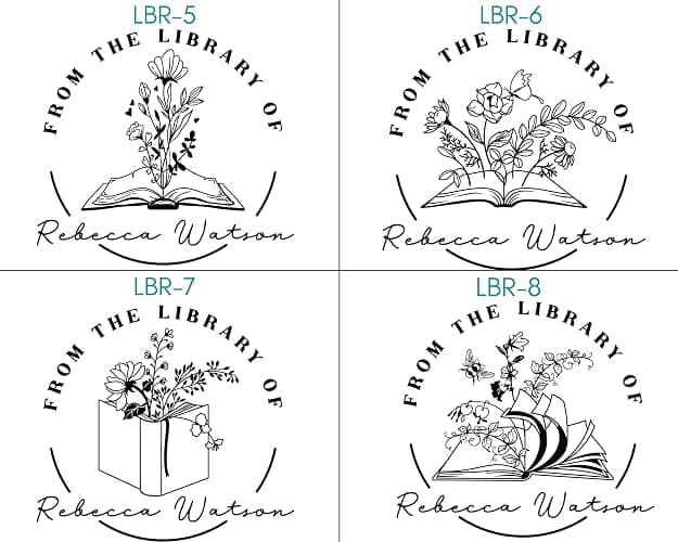 from The Library of | Ex Libris | Floral Book Stamp | Personalized Teacher Stamp | Custom Library Stamp | Monogram Self-Inking Wood Handle Stamp (Floral 1) thumbnail 4