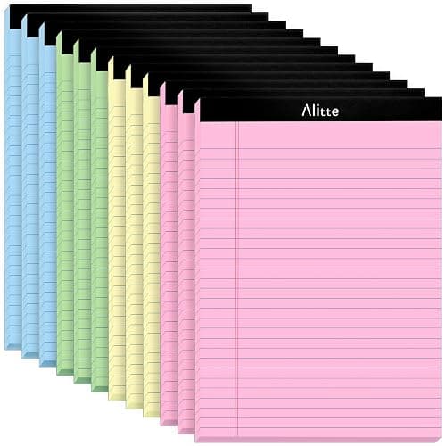 Alitte Colored Legal Pads 8.5 x 11, Pack of 12 - Perforated Wide Ruled Writing Note Pads - Premium Thick Paper, No Ink Bleeding - Lined Legal Pad For Home, Office, School, Business - 50 Sheets - Image 1