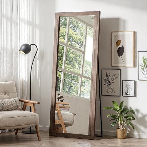 TRAHOME Full Length Wooden Mirror for Wall or Floor, 56"x20" Rustic Farmhouse Solid Wood Frame with Stand, Large Rectangular Wall-Mounted or Leaning Mirror for Bedroom, Living Room, Entryway - Image 1
