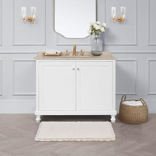 Laura Ashley Heathered Crochet Border 100% Cotton 20" x 32" Skid-Resistant Bath Rug, Ivory thumbnail 7