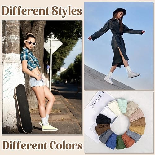 Justay 5 Pairs Slouchy Socks for Women - Slouch Long Crew Knit Boot Athletic Calf Tube Scrunch Socks thumbnail 2