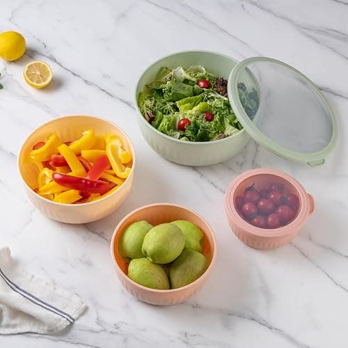 COOK WITH COLOR Prep Bowls with Lids- Wide and Deep Nesting Plastic Small Mixing Bowl Set with Lids, 12 Piece Set - Wide Bowls, Mint/Pink thumbnail 4