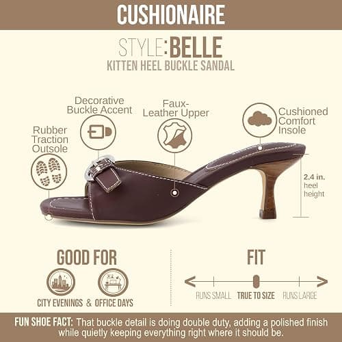 CUSHIONAIRE Belle Kitten Heels for Women with Buckle Accent, Comfortable Mule Dressy Womens Sandals thumbnail 4
