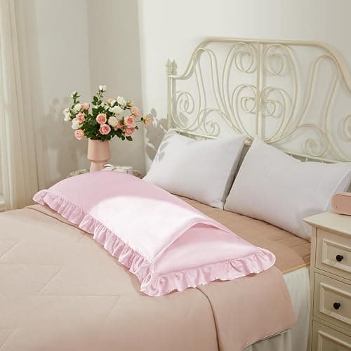 HommxJF Blush Pink Satin Pillowcases Body Pillow for Hair and Skin,Blush Pink Body Pillow Silk Pillowcase with Envelope Closure Princess Room Decoration thumbnail 5