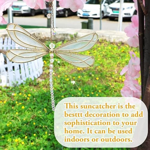 Suncatcher - Décoration de fenêtre - Cristaux de verre - Décoration de fenêtre - En forme de pétales de soleil - Décoration en cristal - Arc-en-ciel - À suspendre - Pour jardin (libellule) thumbnail 6