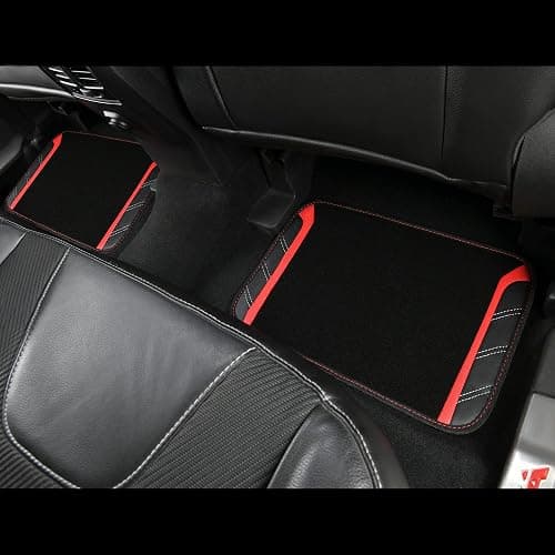 CAR PASS Leather Steering Wheel Cover and Waterproof Car Floor Mats,Microfiber Universal Car Combo Fit for 95% Sedan,SUV,Cars,14.5-15inch Sporty Anti-Slip Safety Comfortable Design(Black＆Red) thumbnail 7