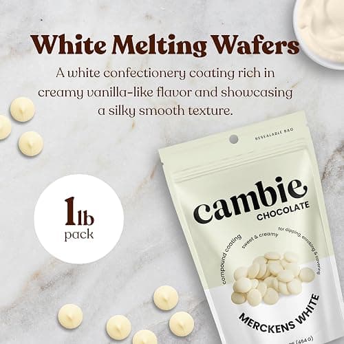 Merckens White Melting Chocolate - 1 Pound of Premium Quality White Chocolate Flavored Melting Wafers to make Dubai Chocolate Bar, Cake Pops, Cocoa Bombs, & Homemade Desserts thumbnail 4