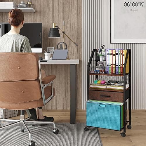 Homsorout Rolling File Cart with Wheels - Utility Storage Cart with Drawers for Office, Home, Classroom Organization, Rolling Cart for Books, Files, and Supplies thumbnail 2