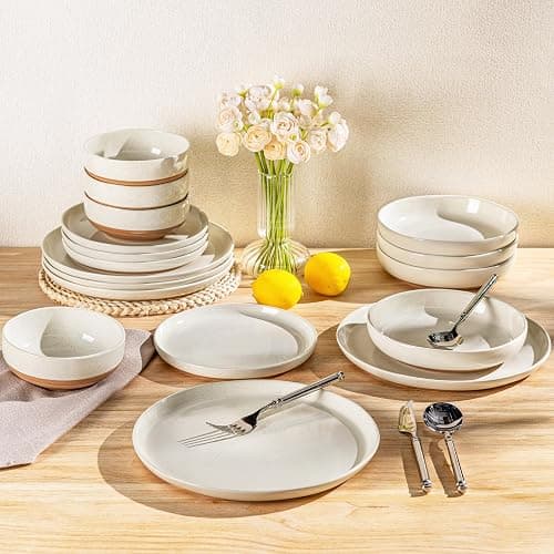 AmorArc Ceramic Dinnerware Sets, Handpainted Plates and Bowls Set with Rustic Terracotta Underside, Scratch Resistant Stoneware Dishes Set, Dishwasher & Microwave Safe thumbnail 8