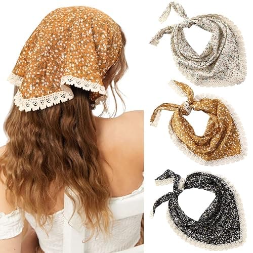 Molans 3Pcs Floral Head Scarf, Chiffon Hair Bandanas, Hair Scarf for Women | Vintage Boho Hair Kerchief, Triangle HeadBands for Girl, Soft & Breathable, Versatile for Curly Hair, Yoga - Image 1