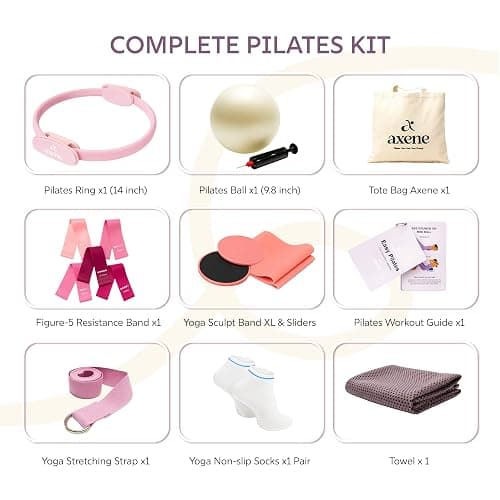 Axene Pilates Kit for Women – 14-Piece Set with Pilates Ring, Ball, Resistance Bands & Sliders | Home Workout Equipment, Non-Slip Socks, Yoga Strap, Bilingual Guide, Carry Bag thumbnail 3