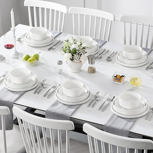 MALACASA 24 Pieces Porcelain Dinnerware Set, Modern White Dish Set for 6, Premium Serving Plates and Bowls Sets, Chip and Scratch Resistant Dishware Sets Kitchen Dishes Dining Ware Set, Series LEAH - Ivory White - 24 Piece (Service for 6) thumbnail 6