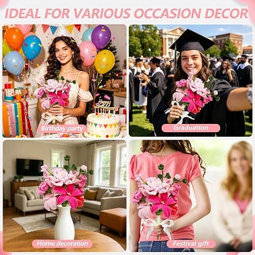 600 PCS Pink Pipe Cleaners Craft Bulk, 6 Pastel Colors Pipe Cleaner Flower Kit, Chenille Stems with Instructions, Floral Wires, Gardening Tape, Stamen, DIY Art and Craft Supplies(Rose Pink Gradient） thumbnail 4