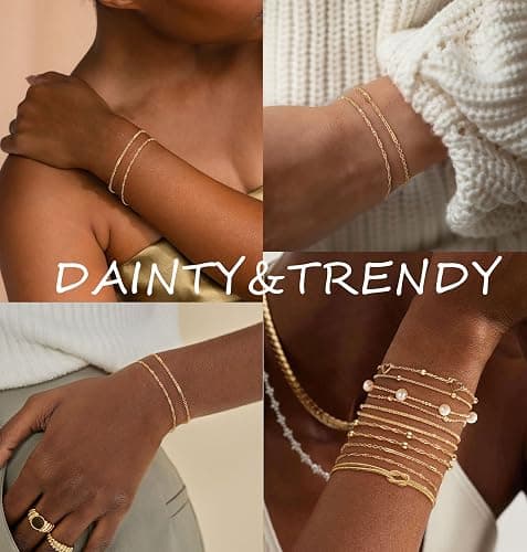 KOHOTA Silver Gold Bracelets for Women Trendy 14K Gold Plated Bracelet for Women Non Tarnish Dainty Stackable Layered Chain Heart Pearl Knot Beaded Bracelets Stack Set Charm Mothers Day Jewelry Gifts thumbnail 4