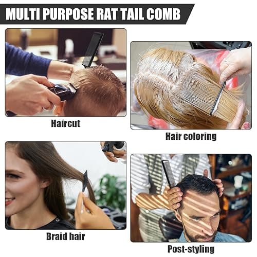 NICEMOVIC Rat Tail Parting RatTail Braiding Comb for Women 24 Pack, Hair Parting Tools Rat Tooth Combs Bulk, Individually Wrapped Braider Essentials Barber Supplies for Hair Stylist (Black) thumbnail 5