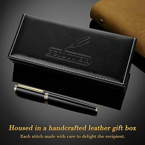BEILUNER Black Fountain Pen,Stunning Luxury Pens with 24K Gold Accents, Gorgeous 24K Gilded Nib(Extra Fine), Fancy Pen Gift for Men&Women -Ink Converter-Elegant, Reliable,Christmas Presents, Nice Pen thumbnail 6