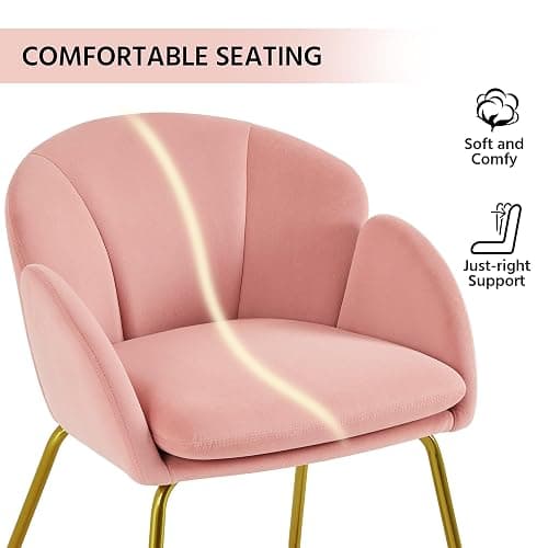 Yaheetech Flower Shape Velvet Vanity Chair, Modern Side Armchair Makeup Chair no Wheels with Golden Metal Legs for Living Room/Dressing Room/Bedroom/Home Office/Kitchen, Pink thumbnail 8