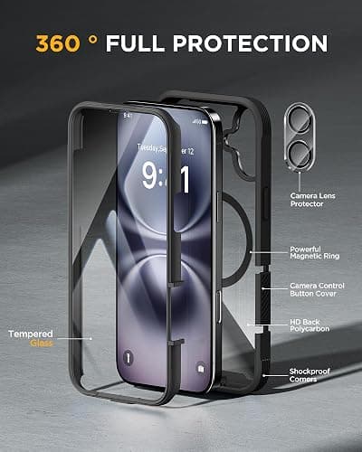 Miracase Magnetic for iPhone 16 Plus Case Full-Body Phone with Built-in Glass Screen Protector, [Compatible with MagSafe] Military Drop Proof 16 Plus Cover Bumper 6.7 inch, Black thumbnail 3