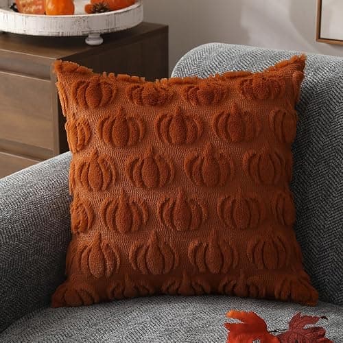 DFXSZ Fall Pillow Covers 18x18 Set of 2 Fall Decorations Autumn Rust Pumpkin Throw Pillow Cases Soft Plush Faux Fur Wool Couch Cushion Case for Chair Sofa Bedroom Living Room Home Decor PTK02A18 thumbnail 4