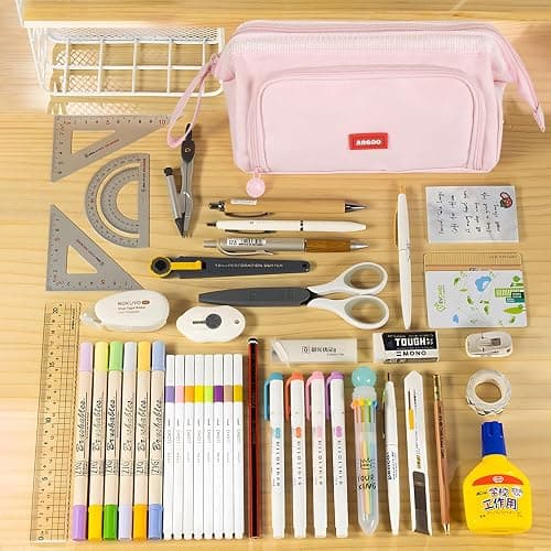 MAMUNU Pencil Case Pouch Large Capacity with Compartments, Pencil Case Pouch Bag with Zipper Handle for Teen Girls Adults Women, Portable Pen Bag Stationery Organizer for Office School Travel, Pink thumbnail 6