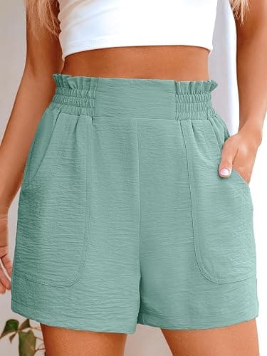 ANRABESS Women Summer Casual Shorts Elastic High Waisted Wide Leg Cute Dressy Beach Shorts 2025 Fashion Vacation Outfits - Mint Green - Medium thumbnail 2