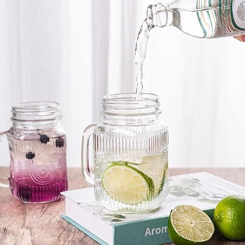 Amzcku vintage Clear Drinking Jar 16 OZ Drinking Jars with Comfortable Handle for Party Beverages 6 pcs thumbnail 6