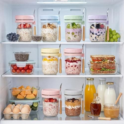 16oz Glass Overnight Oats Containers with Lids & Spoons, 6 Pack MultiColor | Wide Mouth Glass Jars with Airtight Lids, Perfect for Chia Pudding, Yogurt, Salad & Cereal Meal Prep Storage, Food Safe thumbnail 6
