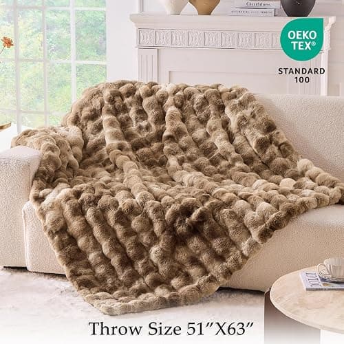BENVWE Fluffy Faux Fur Throw Blanket for Couch - Soft, Plush, Thick, Cozy, Fuzzy Luxury Minky Bubble Blanket for Home Living Room Decor, Gifts for Women, Tie-dye Brown, 51" x 63", 1100GSM thumbnail 2
