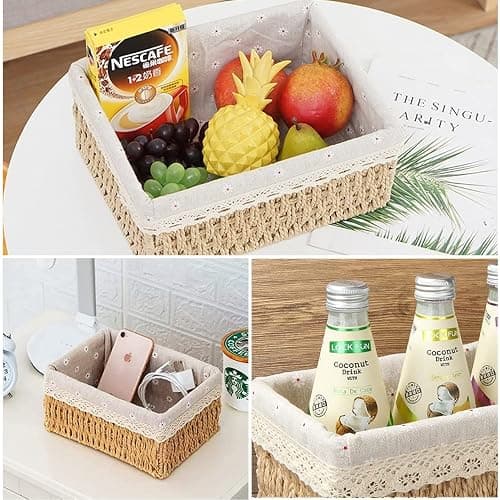 Wicker Bathroom Storage Baskets, Set of 3 Decorative Boxes and Organizers, Multi-Purpose Storage Basket thumbnail 6