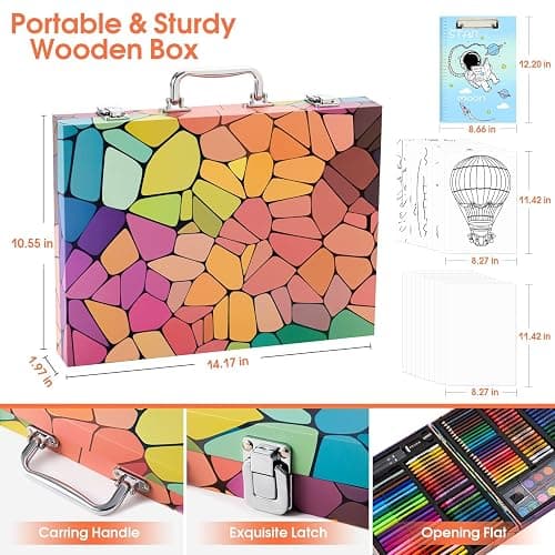 Art Supplies, 180 Pack Drawing Painting Set for Kids Girls Boys Teens, Coloring Art Kit Gift Case with Clipboard, Coloring Papers, Oil Pastels, Crayons, Colored Pencils, Watercolor Cakes, Markers thumbnail 7