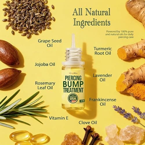 BodyJ4You Keloid Bump Removal Oil - Piercing Aftercare Shrinking Drops - Nose Ear Septum Belly Cartilage Scar Treatment Piercing Bump Solution - Tea Tree Jojoba Essential Oils Keloid Care (Pack of 2) thumbnail 2