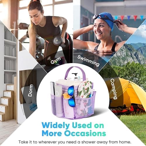 EUDELE Mesh Shower Caddy Portable for College Dorm Room Essentials,Portable Shower Caddy Dorm with 8-Pocket Large Capacity, Shower Bag for Beach, Swimming, Gym-Purple thumbnail 6