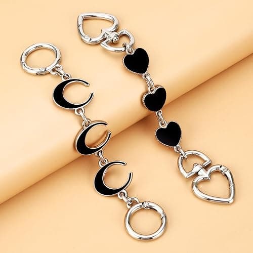 2Pcs Purse Extender Chain Silver Bag Extender Chain Heart Moon Purse Strap Extender Black Purse Strap Replacement Crossbody Purse Accessories for Women Bag Charms for Handbags Tote Bags Purse Making thumbnail 7