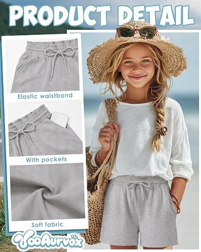 YooAurvox Girls' Shorts Kids Summer Ruffled Drawstring Casual Athletic Pants Teen Loose Sweat Shorts with Pockets 5-14 Years thumbnail 6