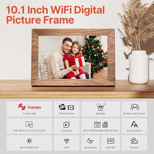 Frameo 10.1" Digital Picture Frame with 32GB Memory WiFi Electronic Photo Frame Wood 1280 x 800 IPS Touch Screen Auto-Rotate Slideshow Wall Mountable Share Photos/Video Remotely Anywhere thumbnail 5