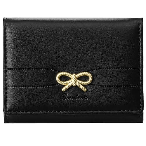 RNIEGA Small Wallets Girls Cute Coquette Bow Wallet Women Aesthetic Credit Card Holder with ID Window, Black - Image 1
