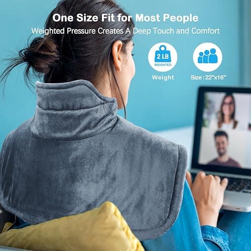 NIUONSIX Heating Pad for Neck and Shoulder Birthday Christmas Gifts for Women Men Mom Dad Weighted Heated Pad for Pain Relief 6 Heat Settings 2H Countdown - Dark Grey thumbnail 2