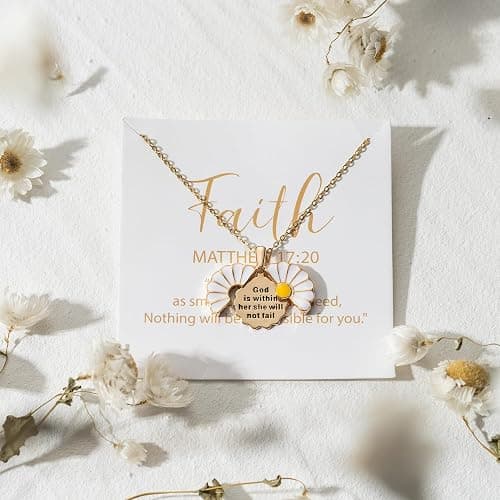PANTIDE Christian Daisy Locket Necklace for Women - God Is Within Her She Will Not Fail Engraved Faith Religious Necklace Inspirational Stainless Steel Necklace Jewelry Birthday Gift - Gold thumbnail 3