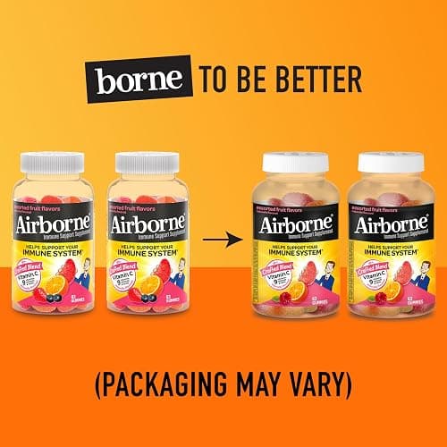 Airborne 750mg Vitamin C Gummies for Adults, Immune Support Gummies with Powerful Antioxidants VIT C & E, Caffeine Free - 2x63ct Bottle (42 Servings), Assorted Fruit Flavor thumbnail 7