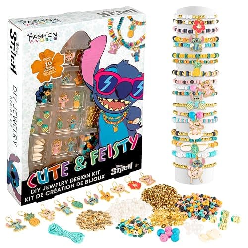 Fashion Angels Disney Stitch Cute & Feisty Jewelry Design Kit - Makes 10+ Charm Bracelets with 10 Enamel Charms, Themed Beads, an Assortment of Metallic and Wooden Beads! Ages 8 and Up - Image 1