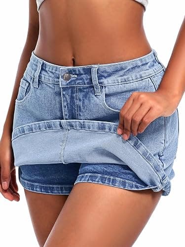ELLEVEN High Stretchy Mini Skort Skirt for Women,Low Waist Denim Skort Shorts with Pockets thumbnail 3