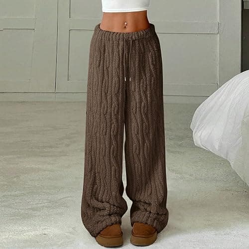 Sherpa Pajama Pants Women Soft Drawstring Elastic Wasit Fluffy Pj Pants Comfy Lounge Fleece Lined Sleepwear Bottoms thumbnail 4