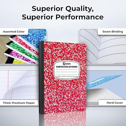 Rosmonde 12 Pack Bulk Composition Notebook Wide Ruled, Assorted Colors | Hard Cover Wide Ruled Notebook Bulk, 200 Pages (100 Sheets), 9-3/4 x 7-1/2", Composition Notebooks For School & Office thumbnail 4