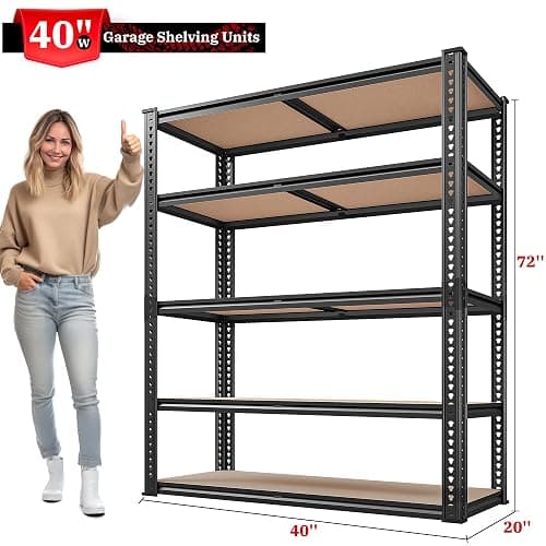 REIBII 2500LBS Garage Shelving Heavy Duty 72''H Storage Shelves 40" W Heavy Duty 5 Tier Metal Shelves Adjustable Pantry Shelf for Closet Pantry Basement Kitchen Warehouse 72" H x 40" W x 20" D, 2 Pack thumbnail 3